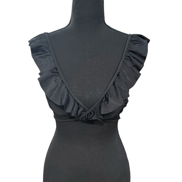 NWT! Aerie Ruffle Wrap Bikini Top in True Black - Size Medium - Picture 6 of 10